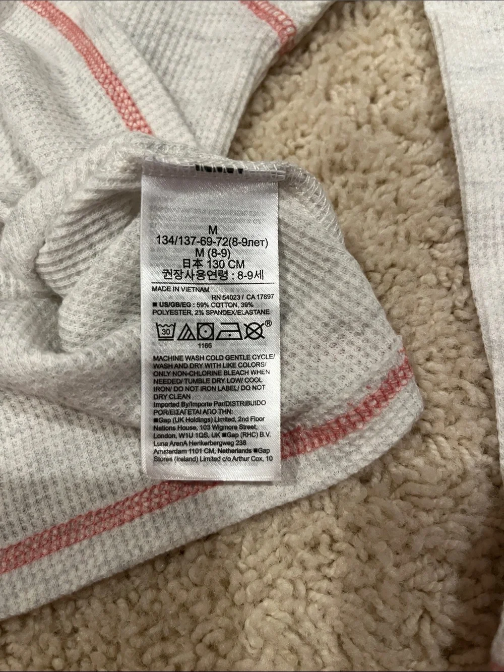 GAP Kids Waffle Knit Top with Pink Stitching
